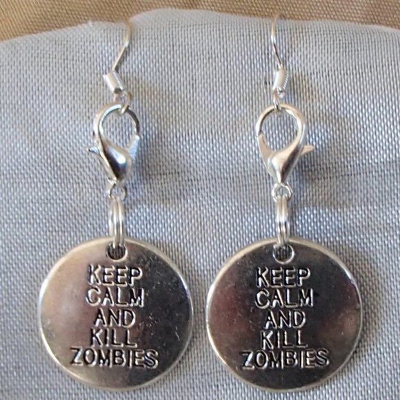 COPY - COPY - Zombie Tag Keep Calm Handcrafted Earrings Zipper Pull WD Fans - Picture 7 of 10